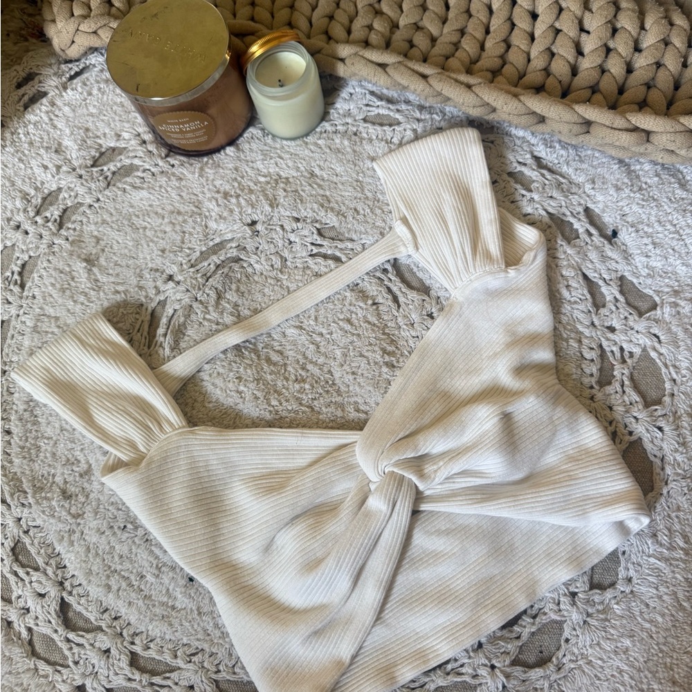 White Ribbed Crop Top with Knot Detail